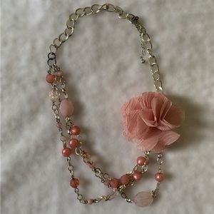 Pink & silver flower necklace